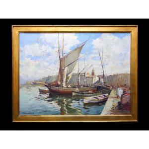 Painting Depicting The Port Of Saint-tropez By Tony Cardella