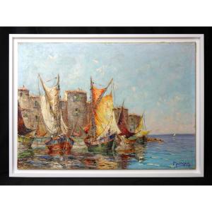 Saint-tropez, The Small Fishing Port Of La Ponche By Henri Edouard Bargin (1906-1980)