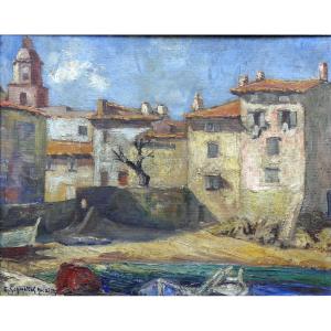 Saint-tropez “la Pouncho”/ La Ponche Oil On Cardboard
