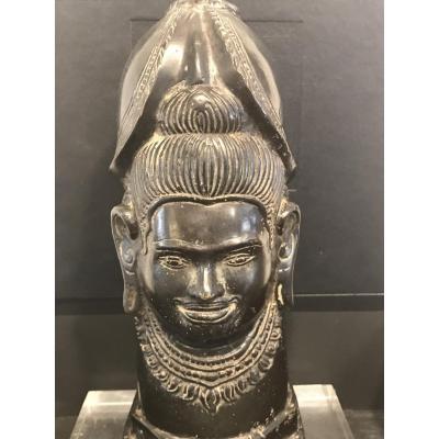 Bronze Head Topped With A Helmet 