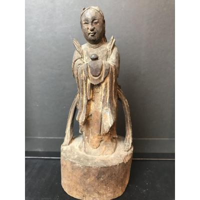 Taoist Statuette Asia In Wood XIX Eme