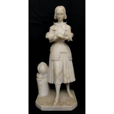 Statue Of Joan Of Arc In Marble / Alabaster XIX Eme
