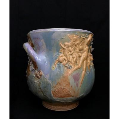 Louis Carrier Belleuse Circa 1900 Very Large Cache Pot Allegory Of Day And Night