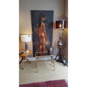 Large Painting. Oil On Paper Fixed On Wooden Panel