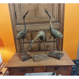 Set Of Patinated Metal Herons