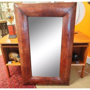 Large Leather Covered Mirror