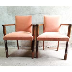 Pair Of Brutalist Oak Armchairs, 1940