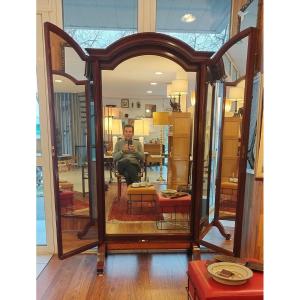 Large 19th-century Triptych Mirror In Mahogany And Marquetry