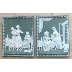 Pair Of Biscuit Porcelain Plates, In The Wedgwood Style