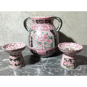 Keraluc Set: 1 Vase And 20 Candlesticks By Paul Yvain