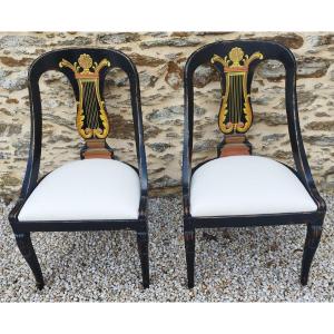 Pair Of Painted Gondola Chairs, Hollywood Regency, 20th Century
