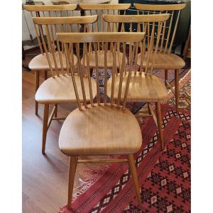 Set Of 6 Scandinavian Design Chairs, Beech And Teak, 1960