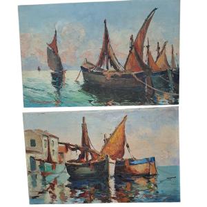 Pair Of Marine Paintings, Signed But With Illegible Signature