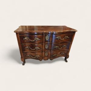 Louis XV Style Bombé Commode In Solid Walnut With A Drop Handle In Bronze