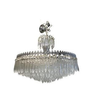 Murano Chandelier With Crystal Pendants And Its Three Wall Sconces