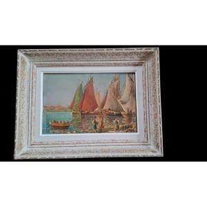 Marine Painting Signed P Hudry, 20th Century.