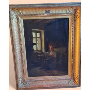 Dutch Chiaroscuro Painting, Oil On Canvas, 19th Century 