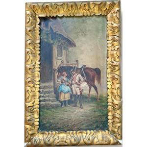 Oil Painting On Wood By Emile Bujon, 19th Century.