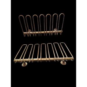  Set Of Three Antique Brass Bar Glass Holders 