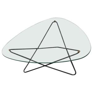 F.lasbleiz, Pedestal Table In Lacquered Metal And Glass Airborne Edition Circa 1954