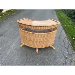 A Vintage Woven Wicker And Bamboo Bar Circa 1960