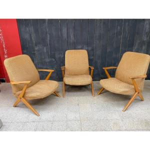 3 Cees Braakman Armchairs, Edition Pastoe Circa 1950/1960
