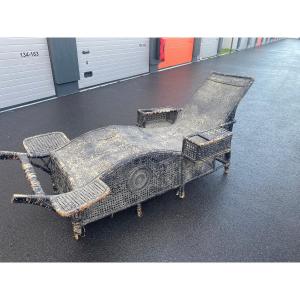 Rare Large Napoleon III Rattan Lounge Chair (to Be Restored)