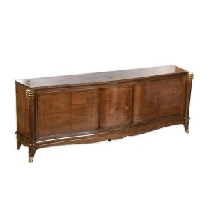Large Art Deco Sideboard In Rosewood, Precious Wood And Bronze Circa 1930