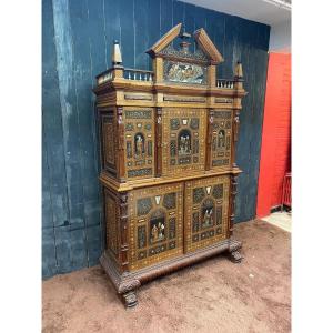 Pogliani (1832-1899) Fantastic Buffet XIX Eme, Neo Renaissance Marquetry Precious Wood L