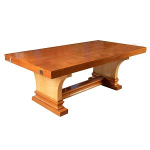 Léon And Maurice Jallot (attributed To) Large Art Deco Table In Burl And Sycamore Circa 1930