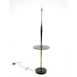Elegant Floor Lamp In Lacquered Metal And Marble (opaline) Attributed To Arlus, Circa 1950/1960