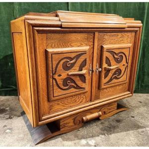 Small Art Deco Oak Buffet In The Style Of Echarles Dudouyt, Circa 1940/1950