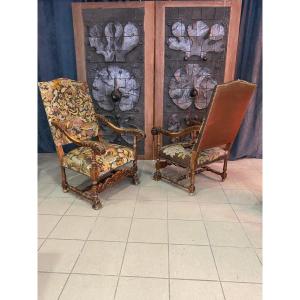 Pair Of Louis XIII Style Armchairs In Tapestry Circa 1930
