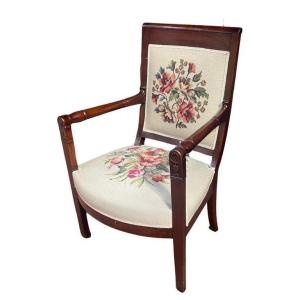 Old Empire Mahogany Armchair, New Tapestry, Good Condition