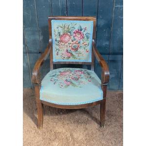 Old Empire Mahogany Armchair, New Tapestry.