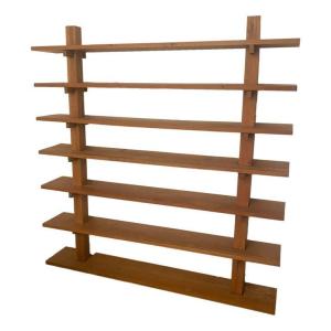 Elegant And Large Shelf / Library In Solid Oak, Keyed Assembly, Circa 1960