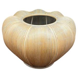 Large Tinted Rattan Planter (straw Yellow) Circa 1970