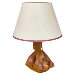 Large Organic Lamp In Solid Walnut Circa 1970