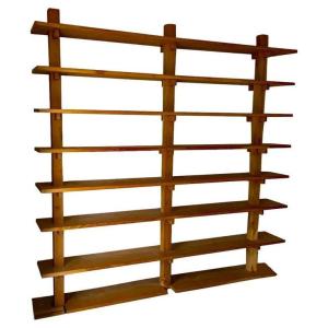- Elegant And Large Shelf/bookcase In Solid Oak, Key Assembly, Circa 1960