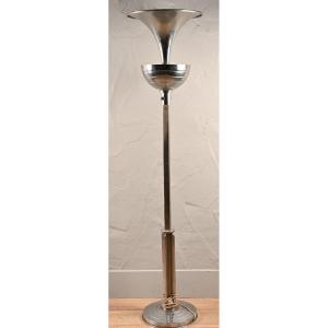 Decoene Freres, Art Deco Floor Lamp In Nikelé Bronze And Chrome Metal Circa 1930