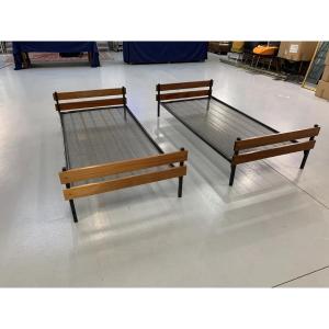 Pair Of "reconstruction" Beds In Teak And Metal Circa 1950/1960