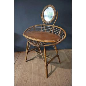 Original Bamboo Console, Dressing Table Attributed To Louis Sognot Circa 1950