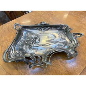 Empty Pocket Art Nouveau Period In Pewter, Circa 1900