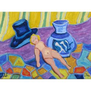 France Wagner (1943) The Doll, 74. Oil On Cardboard, Monogrammed And Dated