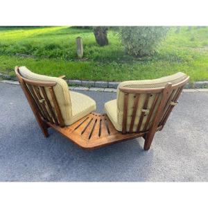 Guillerme Et Chambron, Two-seater Corner Bench, Vos Maison Edition Circa 1960/1970