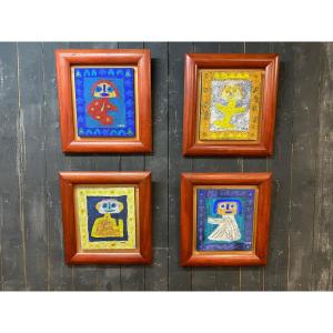 Daniel Viene (1955-2013) 4 Small Paintings, Mixed Media, Signed