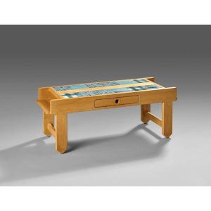 Guillerme Et Chambron, Oak And Ceramic Living Room Table, Your Home Circa 1970