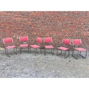 Guy Lefevre, Suite Of 6 Steel Chairs Circa 1970