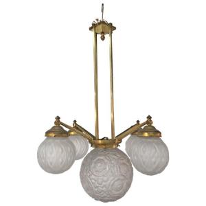 Art Deco Chandelier, In The Style Of Genet Et Michon, Circa 1930