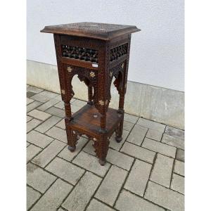 Ancient Syrian Selette, Carved Wood, Bone Inlay, 19th Century Work